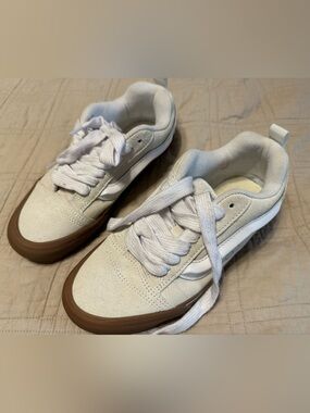 Vans White and Brown Low-Top Skate Sneakers